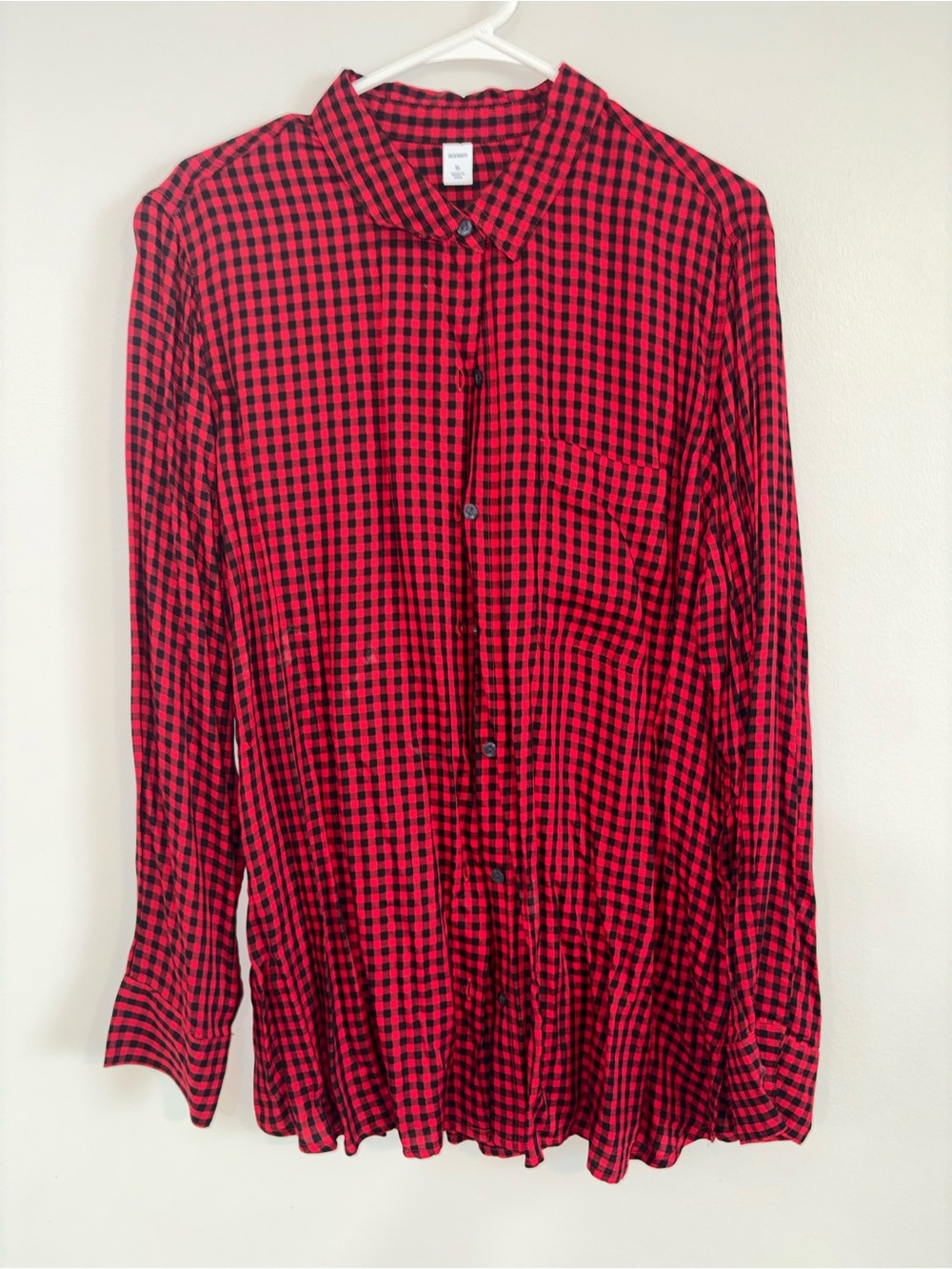 Old Navy Red and Black Gingham Button-Up Blouse